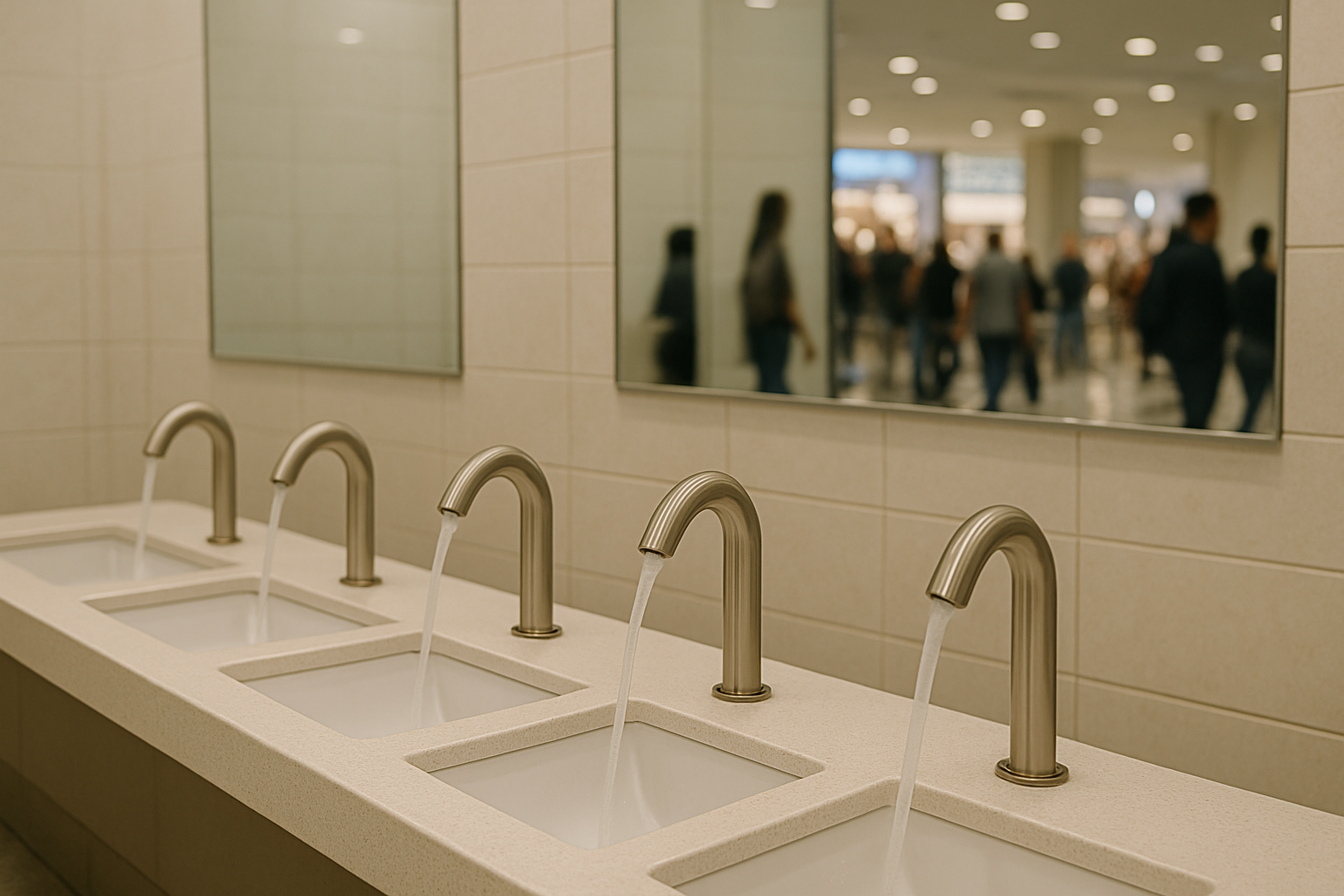 Hospital ICU staff handwash station with laminar flow touchless faucets
